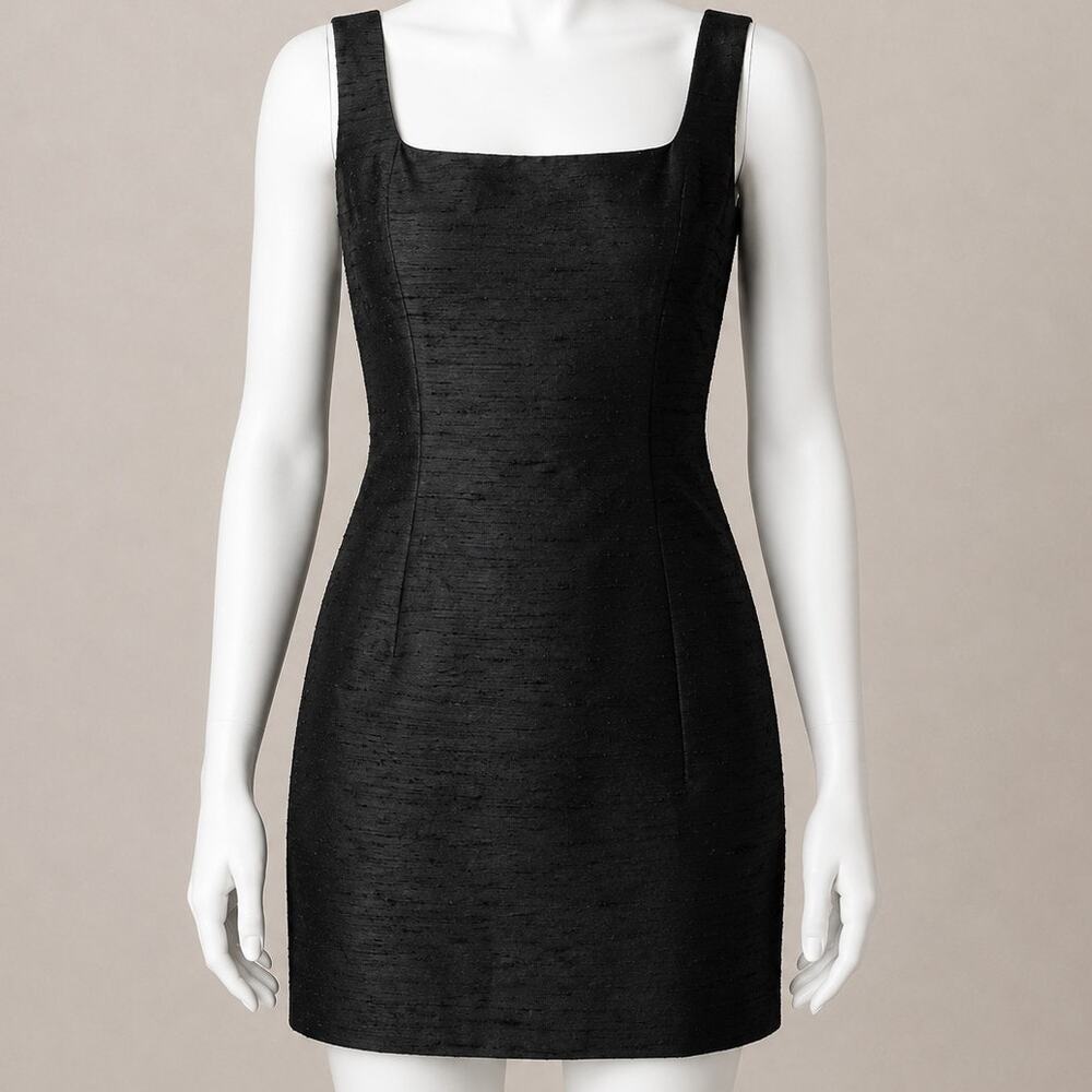 Vintage Ann Taylor Black Textured Silk Mini Dress Sleeveless Women’s Size 8